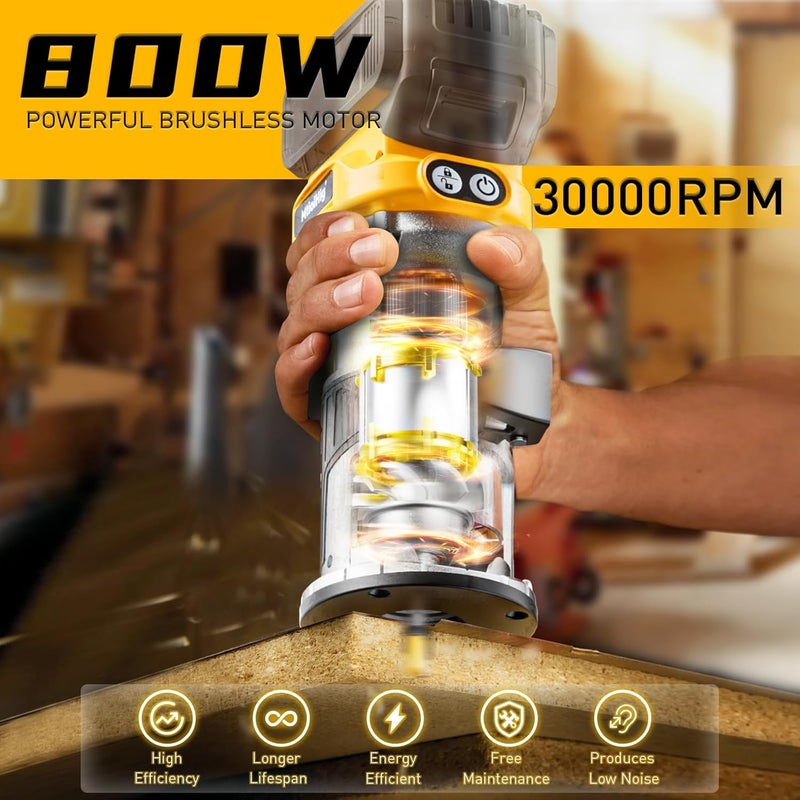 MtiolHig Cordless Compact Router Compatible with DeWalt 20V Battery (Bare Tool), 6 Variable Speeds Router Tool for Woodworking, 800W Fixed Base Wood Router - Image 2